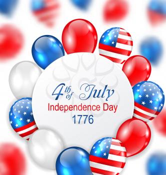 Celebration Card for Independence Day of USA with Balloons in American National Colors - Illustration Vector