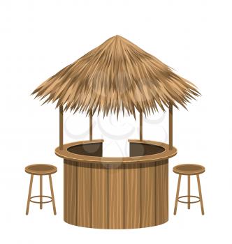 Illustration Beach Bar Thatch. Vintage Lounge Cafe Isolated on White Background - Vector