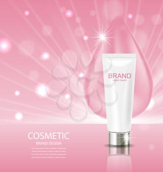 Cosmetic Cream and drop on pink background Advertising Poster - Illustration Vector