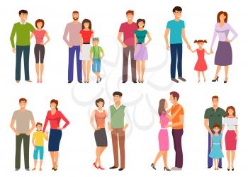 Happy family. People Figures, Parenting, Parents, Children, Kids, Son, Daughter - Illustration Vector