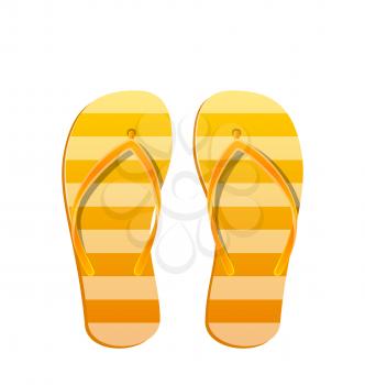Illustration Pair Flip Flops Isolated on White Background. Orange Beach Footwear - Vector