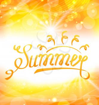 Illustration Summer Abstract Background with Text Lettering, Sun and Lens Flare - Vector