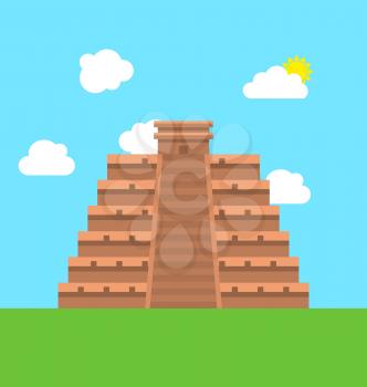 Illustration Mexico Chichen Itza Tulum Kukulcan Pyramid. Flat Style - Vector