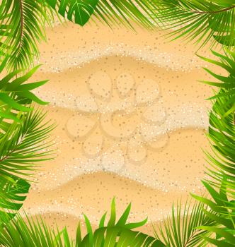 Illustration Beautiful Frame with Sandy Texture and Exotic Plants - Vector