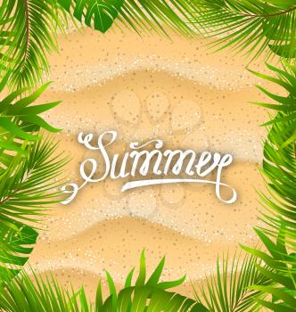 Illustration Natural Frame with Sandy Texture and Exotic Leaves Plants, Summer Text - Vector