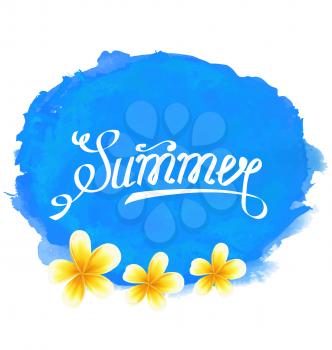 Illustration Typographic Text, Summer Label with Frangipani Flowers. Lettering Composition - Vector