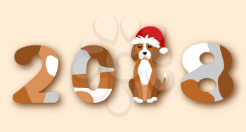 Happy Chinese New Year 2018, Dog in Santa Hat - Illustration Vector