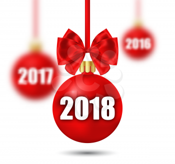 New Year Background with Christmas Glass Balls, Blurred Design - Illustration Vector