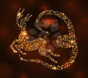 Christmas Light Deer for Happy New Year, Running Stag. Luxury Background - Illustration Vector