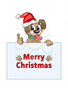 Merry Christmas Card with Cool Dog in Santa Hat - Illustration Vector