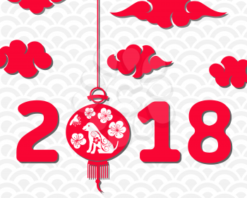 Happy Chinese New Year 2018 Card, Year of Dog, Asian Banner - Illustration Vector