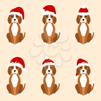 Christmas Funny Dogs in Different Santa Hats - Illustration Vector