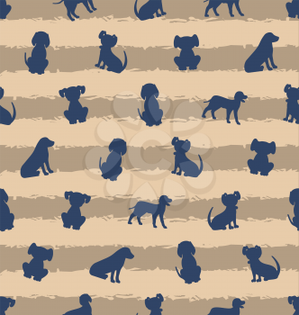 Seamless Template with Different Breeds of Dogs, Texture with Silhouettes Puppies - Illustration Vector