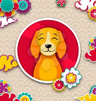 Happy Chinese New Year Card with Dog, Abstract Asian Design - Illustration Vector