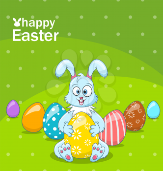 Easter Bunny Egg Hunt, Cartoon Comic Rabbit, Celebration Banner - Illustration Vector