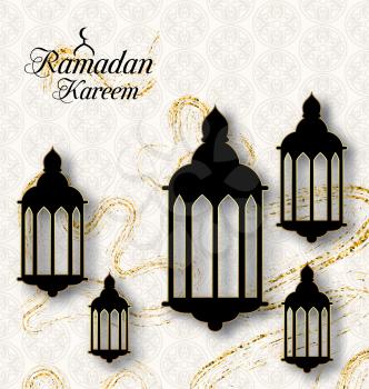 Arabic Lamps, Fanoos for Ramadan Kareem, Islamic Card - Illustration Vector
