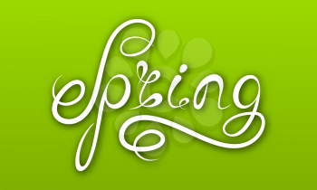 Spring Lettering, Calligraphic Text on Ggreen Background, Headline Pattern - Illustration Vector