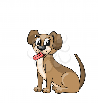 Cartoon Dog Sitting in Collar, Funny Pooch Isolated on White Background - Illustration Vector