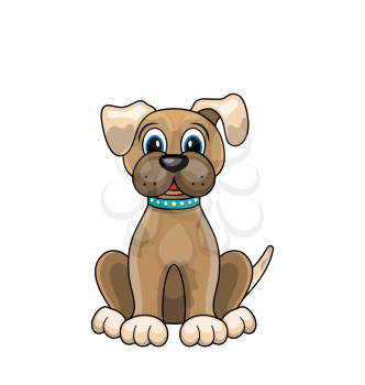 Cartoon Dog Sitting in Collar Isolated on White Background - Illustration Vector