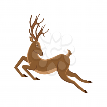 Cute Deer Cartoon Running. Reindeer Moving. Leaping Stag - Illustration Vector