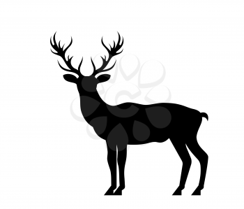 Silhouette Deer, Stag, Reindeer Isolated on White Background - Illustration Vector