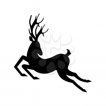 Silhouette Deer Running. Reindeer Moving. Leaping Stag - Illustration Vector