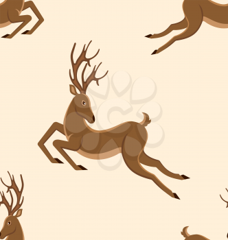 Seamless Pattern with Jumping Deers, Retro Texture with Moving Stags - Illustration Vector
