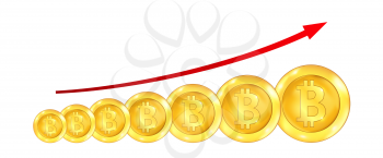 Infographic Uptrend Line Arrow for Bitcoin Sign on White Background - Illustration Vector