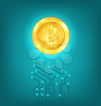 Circuit Background Design, Make Crypto Currency, Bitcoin, Virtual Money - Illustration Vector