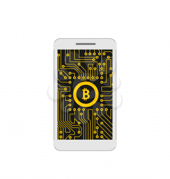 Bitcoin, BTC, CryptoCurrency, Concept of Mining Digital Money, Bit-Coin and Mobile Phone - Illustration Vector