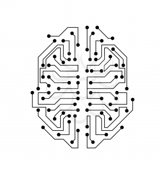 Stylized Brain. Circuit Board Texture, Electricity Mind - Illustration Vector