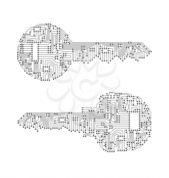 Key Made From Circuit Line, on White Background - Illustration Vector