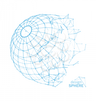 Broken Wireframe Sphere. Fractured Geometric Form. Lines Network Polygons of Circle - Illustration Vector