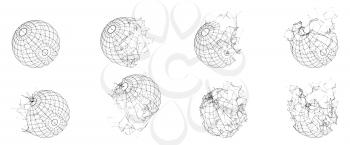 Broken Polygonal Wireframe Sphere. Fractured Geometric Form. Lines Network Polygons of Circle - Illustration Vector