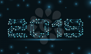 Text 2019 Made in Circuit Texture, Template for Happy New Year - Illustration Vector