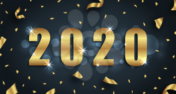 Golden Greeting Background for Happy New Year 2020 with Confetti - Illustration Vector