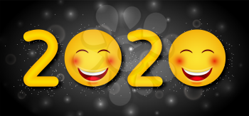 Happy New Year 2020 with Funny Emoticons - Illustration Vector