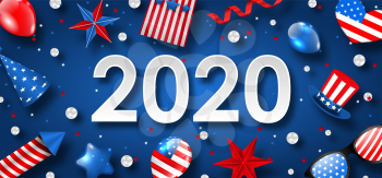 New Year 2020 with National Colors of USA American Flag. Voting Advertise - Illustration Vector