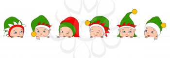 Set Christmas Elfs Children, Babies in Irish Hats. Boys and Girls with Clean Banner - Illustration Vector