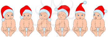 Set Christmas Children, Babies in Santa Hats. Toddlers, Infants - Illustration Vector