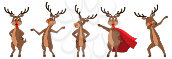 Set Cartoons Deers in Different Poses, Reindeers Characters - Illustration Vector