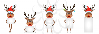 Set Funny Deers with Sheets of Papers, Christmas Reindeers with Blanks - Illustration Vector