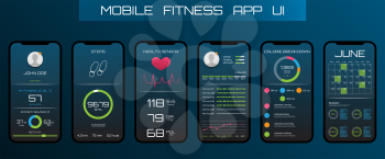Application on the Mobile Phone to Track Steps, Pedometer. App for Fitness. Concept Interface Design of Apps - Illustration Vector