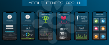 Application on the Smart Phone to Track Steps, Pedometer. App for Fitness. Concept Interface Design of Apps - Illustration Vector