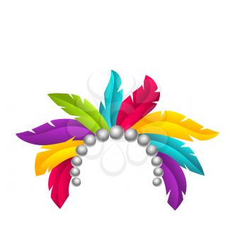 Carnival Feather Headband, Headdress with Pearls, Headpiece Carnaval, Festival Headwear - Illustration Vector