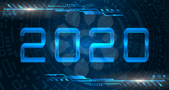 Happy New 2020 Year. Futuristic Glowing Festive Background. Futuristic Technology Banner - Illustration Vector