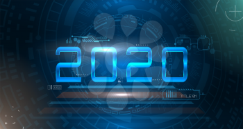 Happy New 2020 Year. Futuristic Glowing Festive Background. Future Technology Template - Illustration Vector