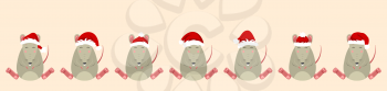 Rats Santa Claus in Hats. Funny Christmas Characters - Illustration Vector