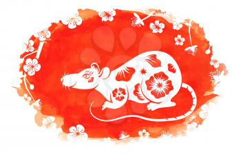 Rat, Chinese Zodiac Symbol New Year. Watercolor Background - Illustration Vector