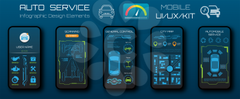 Design of Mobile Applications of Car Service. Home, Menu, User Interface - Illustration Vector